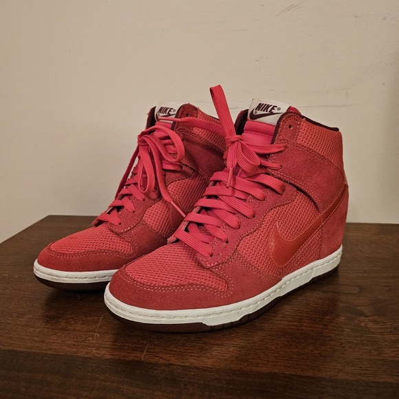 Nike Shoes - Nike Dunk Sky Hi Mesh Sneakers 644877-600 Womens 7.5 Pink Red Hidden Wedge